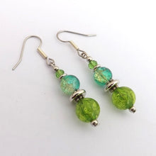 Load image into Gallery viewer, Green Shatter Look Handmade Bead Earrings
