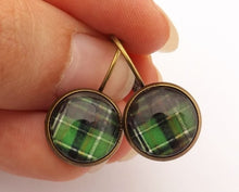 Load image into Gallery viewer, Green &amp; Black Checkered Dome Earrings on Lever Back Hooks
