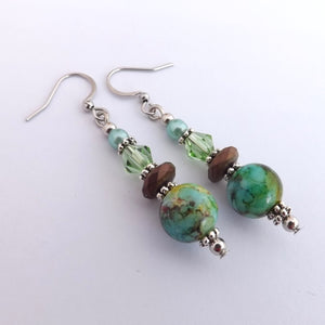 Green, Blue & Bronze Handmade Bead Earrings