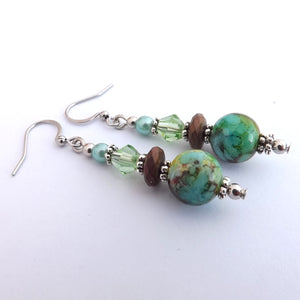 Green, Blue & Bronze Handmade Bead Earrings