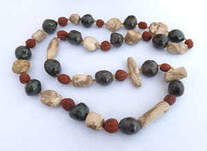 Green, Blue & Cream Handmade Vintage Ceramic Bead Necklace