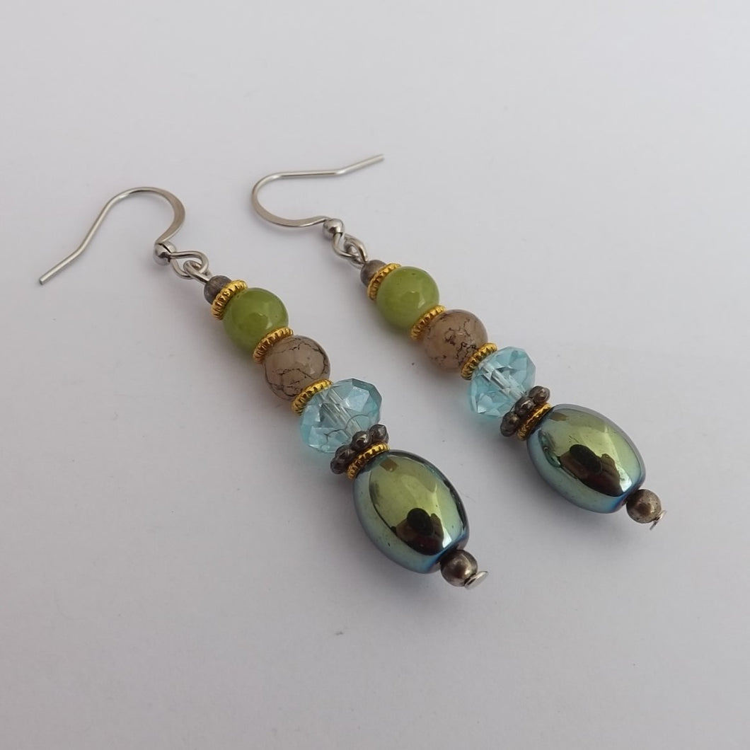 Green, Blue & Grey Handmade Bead Earrings