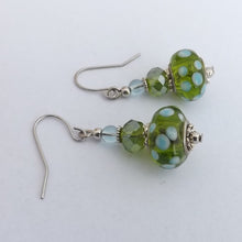 Load image into Gallery viewer, Green &amp; Blue Handmade Lamp Work Glass Bead Earrings
