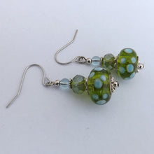 Load image into Gallery viewer, Green &amp; Blue Handmade Lamp Work Glass Bead Earrings
