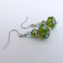 Load image into Gallery viewer, Green &amp; Blue Handmade Lamp Work Glass Bead Earrings
