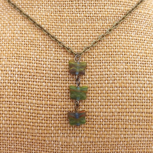 Green, Blue & Orange Glass Butterfly Beads Pendant Necklace & Earrings Set