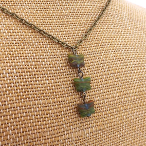 Green, Blue & Orange Glass Butterfly Beads Pendant Necklace & Earrings Set