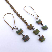 Load image into Gallery viewer, Green, Blue &amp; Orange Glass Butterfly Beads Pendant Necklace &amp; Earrings Set
