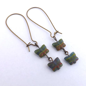Green, Blue & Orange Glass Butterfly Beads Pendant Necklace & Earrings Set