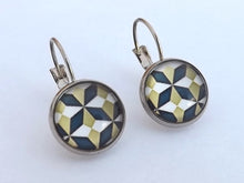 Load image into Gallery viewer, Green, Blue &amp; White Dome Earrings on Lever back hooks
