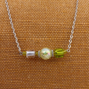 Green & Clear Handmade Bead Bar Necklace