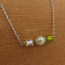 Load image into Gallery viewer, Green &amp; Clear Handmade Bead Bar Necklace
