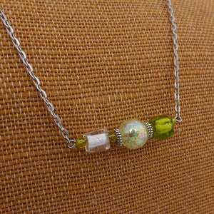 Green & Clear Handmade Bead Bar Necklace