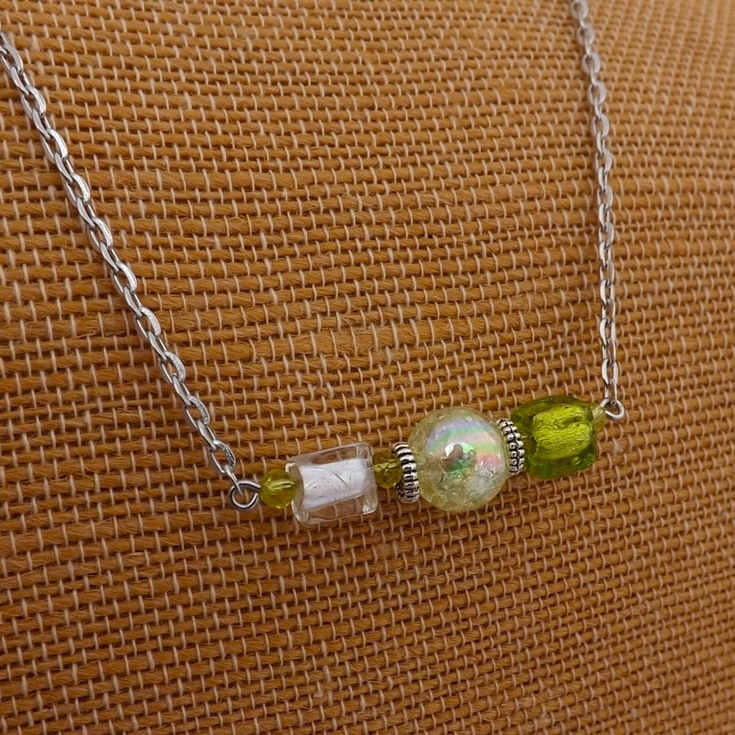 Green & Clear Handmade Bead Bar Necklace