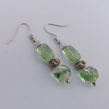 Load image into Gallery viewer, Green &amp; Clear Handmade Bead Earrings
