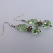 Load image into Gallery viewer, Green &amp; Clear Handmade Bead Earrings
