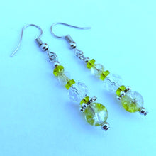 Load image into Gallery viewer, Green &amp; Clear Handmade Bead Earrings
