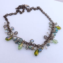 Load image into Gallery viewer, Green, Clear &amp; Grey Handmade Bead Drop on Chain Necklace
