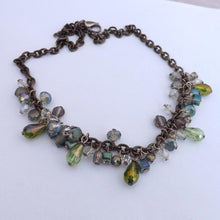 Load image into Gallery viewer, Green, Clear &amp; Grey Handmade Bead Drop on Chain Necklace
