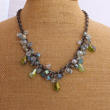 Load image into Gallery viewer, Green, Clear &amp; Grey Handmade Bead Drop on Chain Necklace
