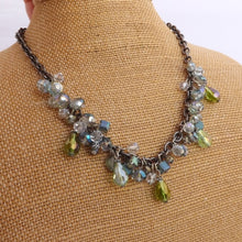 Load image into Gallery viewer, Green, Clear &amp; Grey Handmade Bead Drop on Chain Necklace
