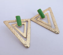 Load image into Gallery viewer, Green &amp; Gold Tone Triangle Stud Earrings
