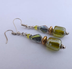 Green & Gold Handmade Bead Earrings