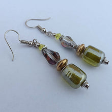 Load image into Gallery viewer, Green &amp; Gold Handmade Bead Earrings
