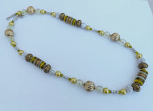 Load image into Gallery viewer, Green, Gold &amp; Silver Handmade Bead Necklace
