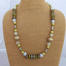 Load image into Gallery viewer, Green, Gold &amp; Silver Handmade Bead Necklace

