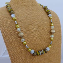 Load image into Gallery viewer, Green, Gold &amp; Silver Handmade Bead Necklace

