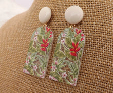 Load image into Gallery viewer, Green &amp; Pink Floral &amp; Leaf Acrylic Earrings
