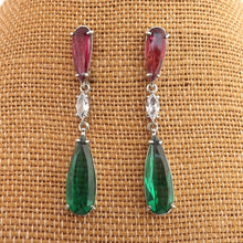 Load image into Gallery viewer, Green, Pink &amp; Faux Diamond Drop Earrings
