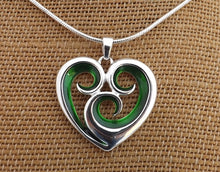 Load image into Gallery viewer, Green &amp; Silver Tone Spiraled Heart Pendant Necklace
