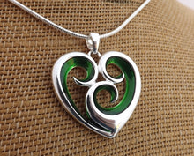 Load image into Gallery viewer, Green &amp; Silver Tone Spiraled Heart Pendant Necklace
