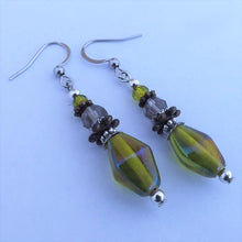 Load image into Gallery viewer, Green, Silver &amp; Bronze Tone Handmade Bead Earrings
