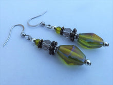 Load image into Gallery viewer, Green, Silver &amp; Bronze Tone Handmade Bead Earrings
