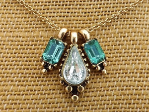 Green, Silver & Gold Tone Necklace