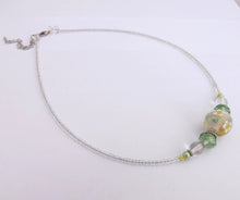 Load image into Gallery viewer, Green &amp; White Handmade Glass Floral Lamp Work Bead Necklace
