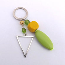 Load image into Gallery viewer, Green &amp; Yellow Wood &amp; Metal Bead Key Ring
