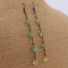 Load image into Gallery viewer, Green, Yellow &amp; Bronze Tone Bicone Lustre Handmade Bead Earrings
