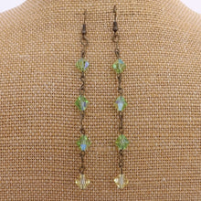 Load image into Gallery viewer, Green, Yellow &amp; Bronze Tone Bicone Lustre Handmade Bead Earrings
