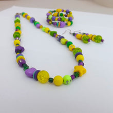 Load image into Gallery viewer, Green, Yellow &amp; Purple Acrylic Bead Necklace, Bracelet &amp; Earrings Set
