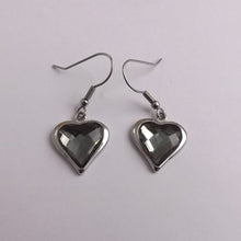 Load image into Gallery viewer, Grey Faceted Heart Stainless Steel Earrings
