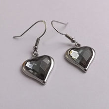 Load image into Gallery viewer, Grey Faceted Heart Stainless Steel Earrings
