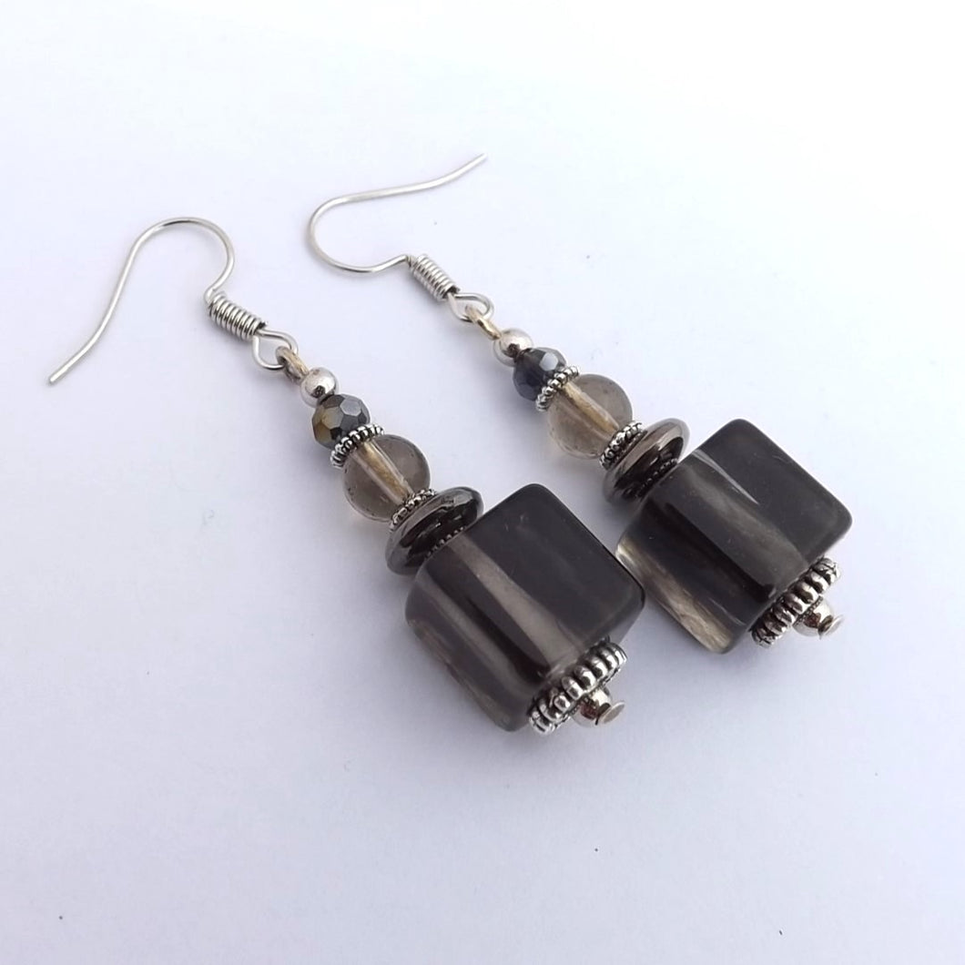 Grey Handmade Bead Earrings