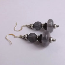 Load image into Gallery viewer, Grey, Black &amp; Silver Handmade Bead Earrings
