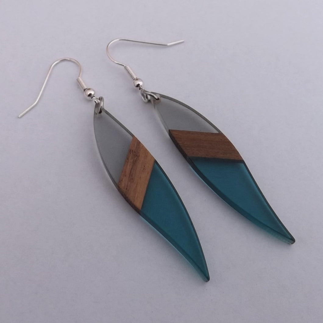 Grey & Blue Resin & Wood Earrings