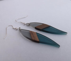 Grey & Blue Resin & Wood Earrings