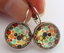 Load image into Gallery viewer, Grey, Blue &amp; Orange Circles  - Dome Earrings on Lever back hooks
